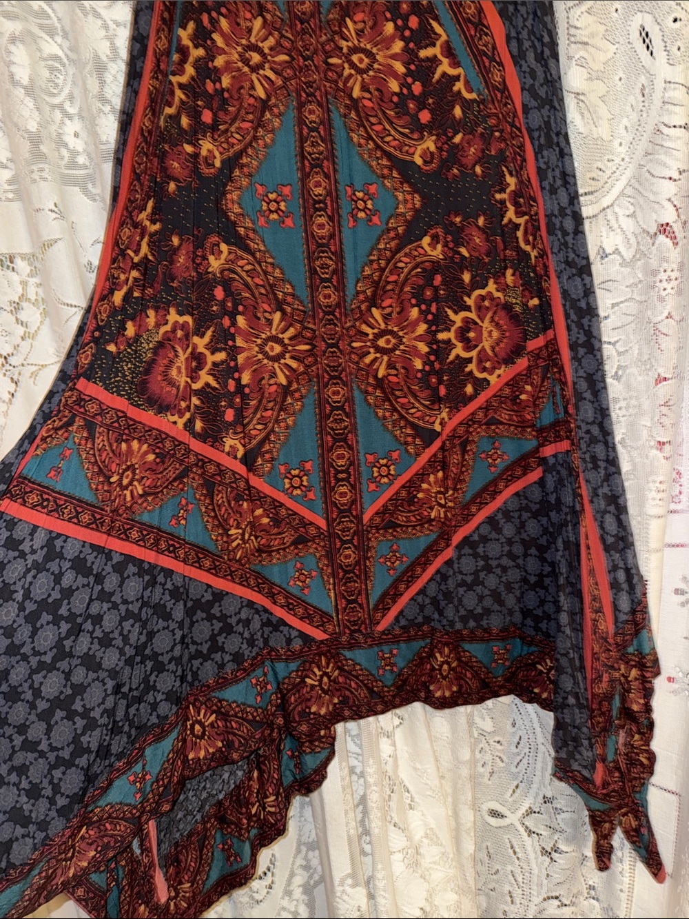 Free People Traveler Teal and Rust Asymmetrical Boho Skirt - Picture 7 of 9